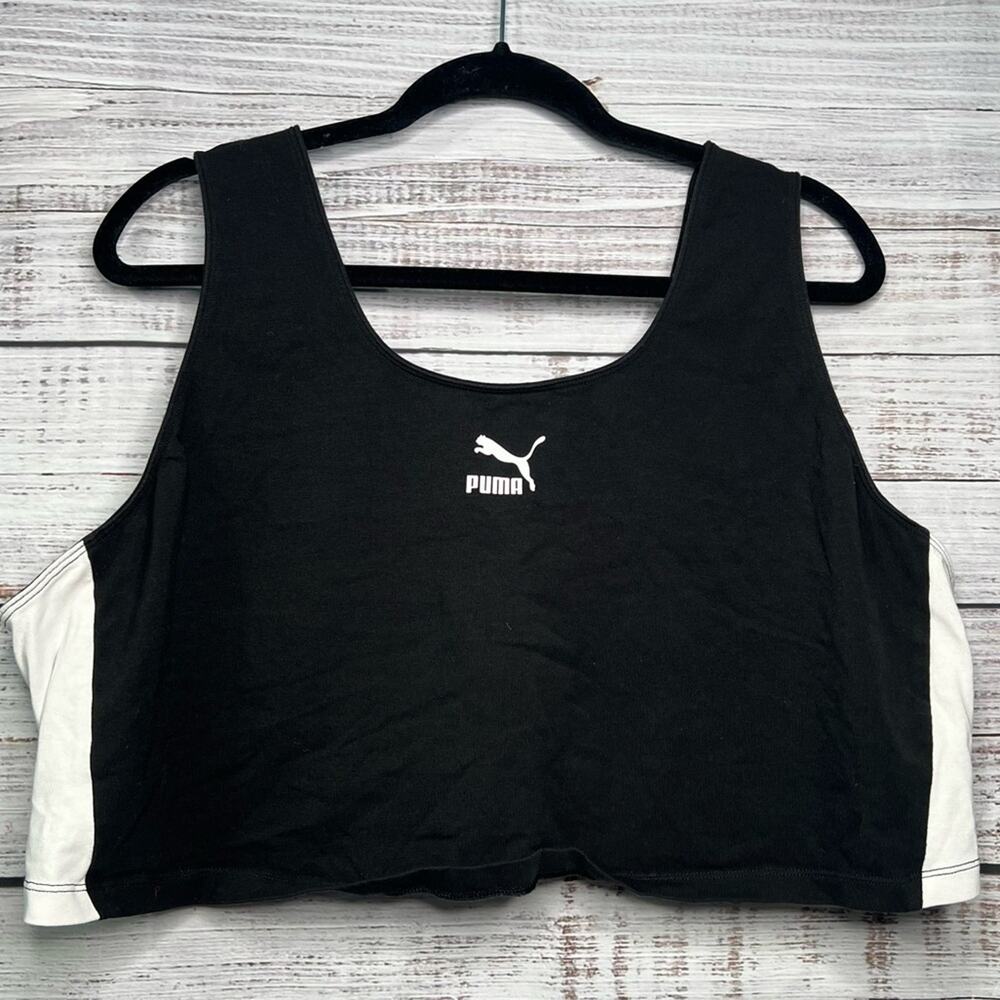 PUMA Women's Plus Size 3X‎ Iconic T7 Bralette Black White Colorblock Crop Top